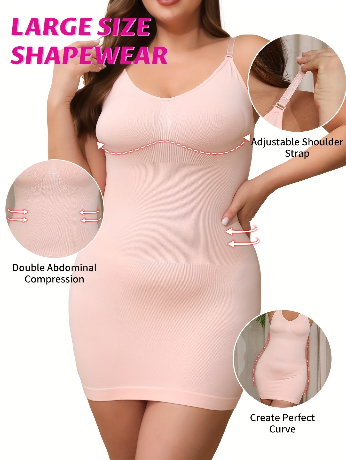 Plus Size Shapewear Dress Bodysuit for Women Polyamide Elastane Seamless Support
