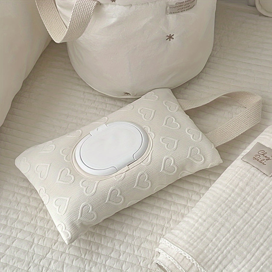 Portable Wet Wipe Organizer Pink White 3D Heart Design Travel Storage Pouch