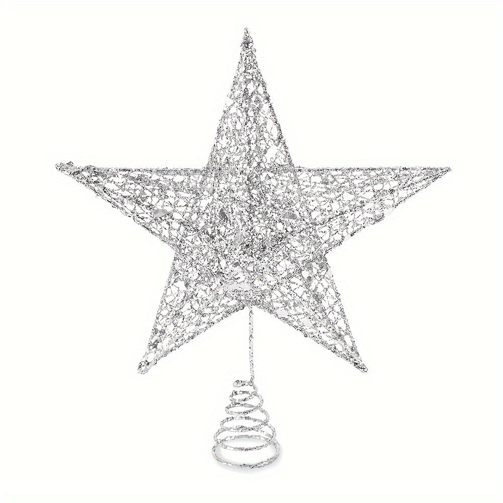 Handcrafted Iron Glitter Star Tree Topper for Christmas and Thanksgiving No-Battery Tabletop or Tree Display Pack of 1