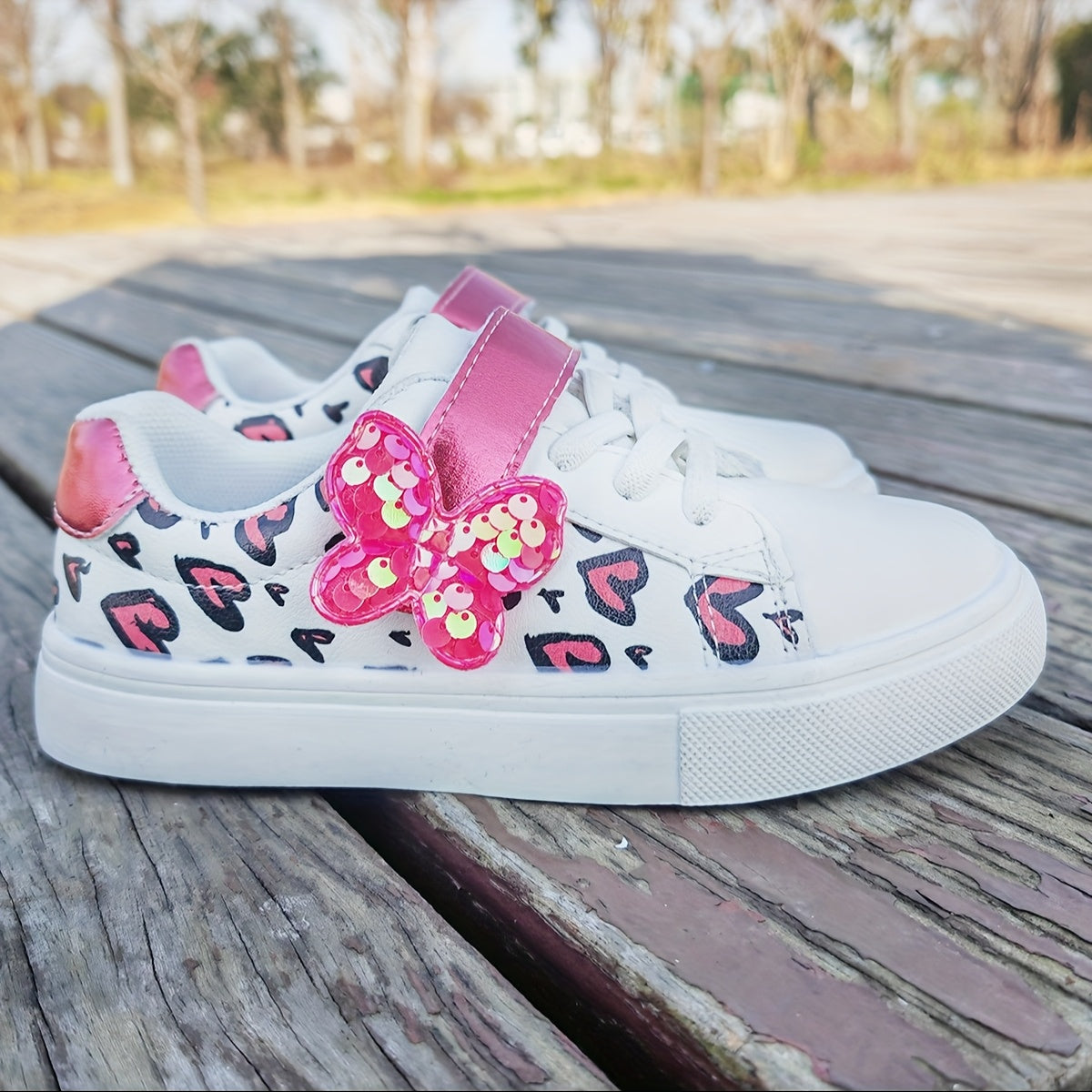 Girls' Sequin Heart and Butterfly Sneakers for Toddlers and Girls Casual Athletic Shoes