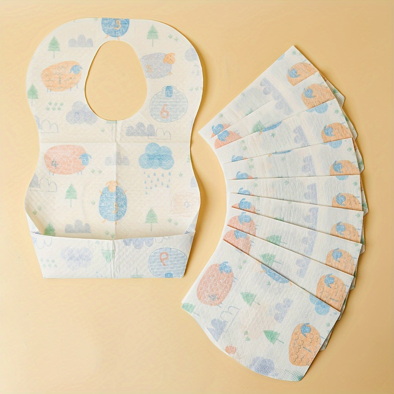 Set of 10 Waterproof Disposable Baby Bibs for Travel and Feeding