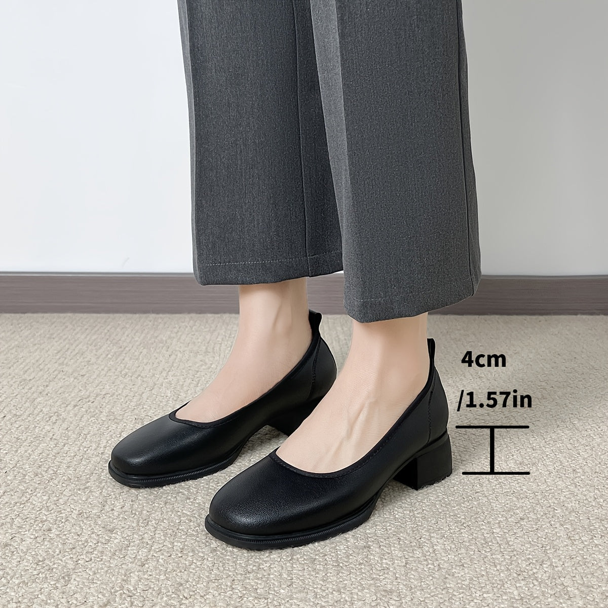 Women's Black Fashion Pumps - Comfortable Chunky Heel, Round Toe Dress Shoes