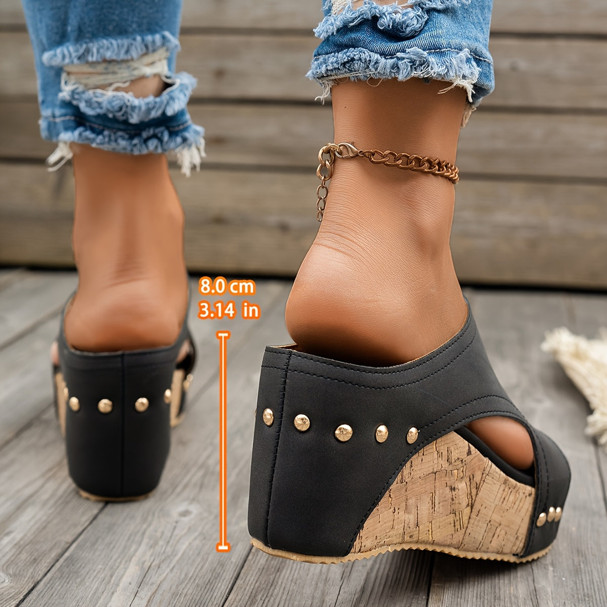 Women's Wedge Sandals Open Toe Slip-On Strappy Metallic Buckle Summer Fashion