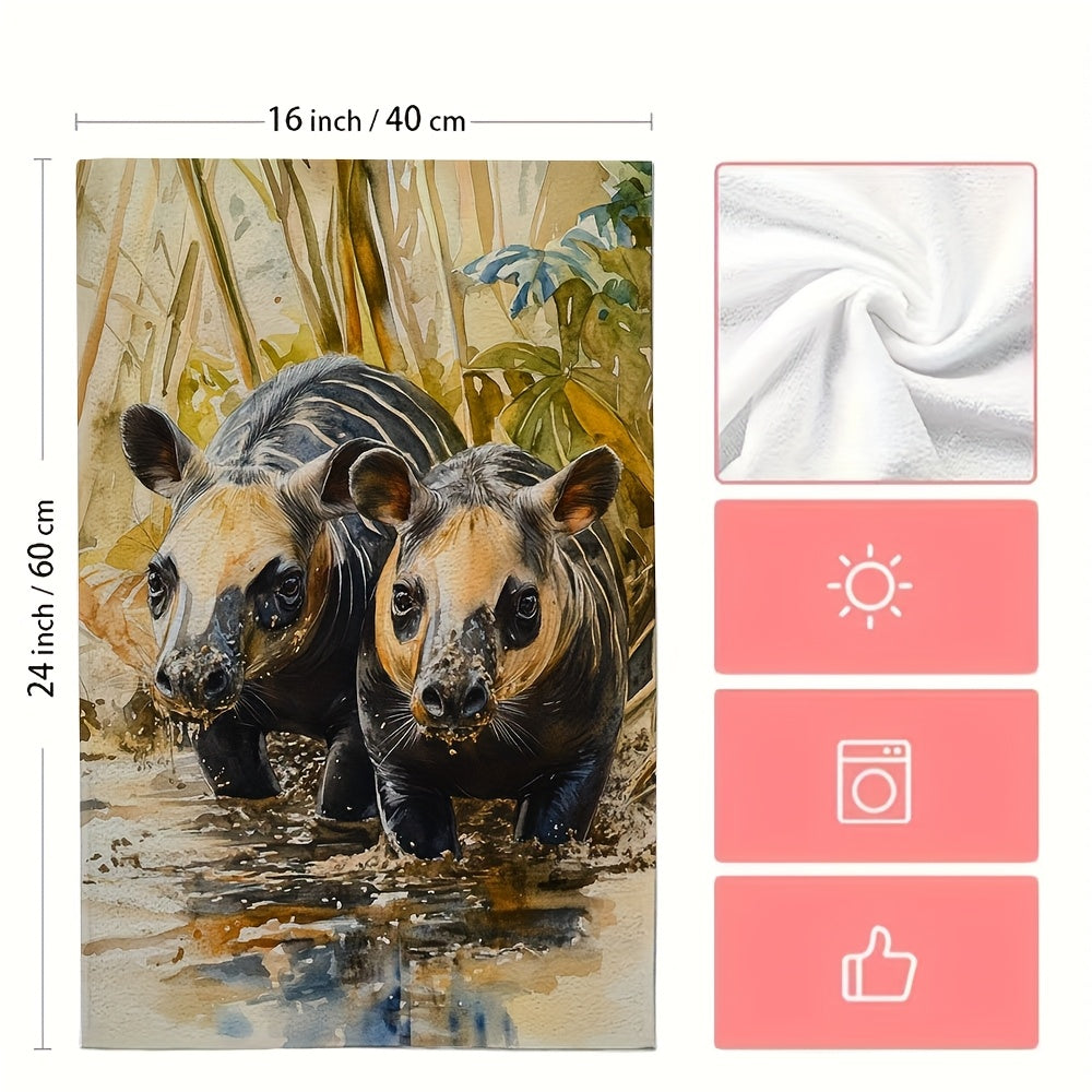 Set of 2 Coastal Style Watercolor Kitchen Towels, 40x60 cm, Absorbent Dish Towels