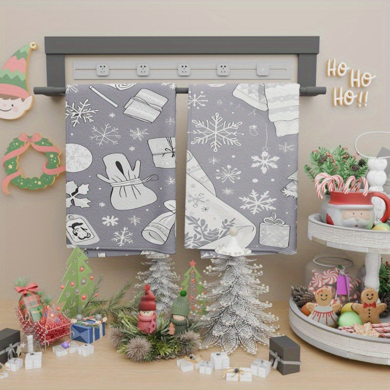 2 Pieces Christmas Kitchen Towels 18x26 Inch Snowflake Tea Towels Holiday Decor