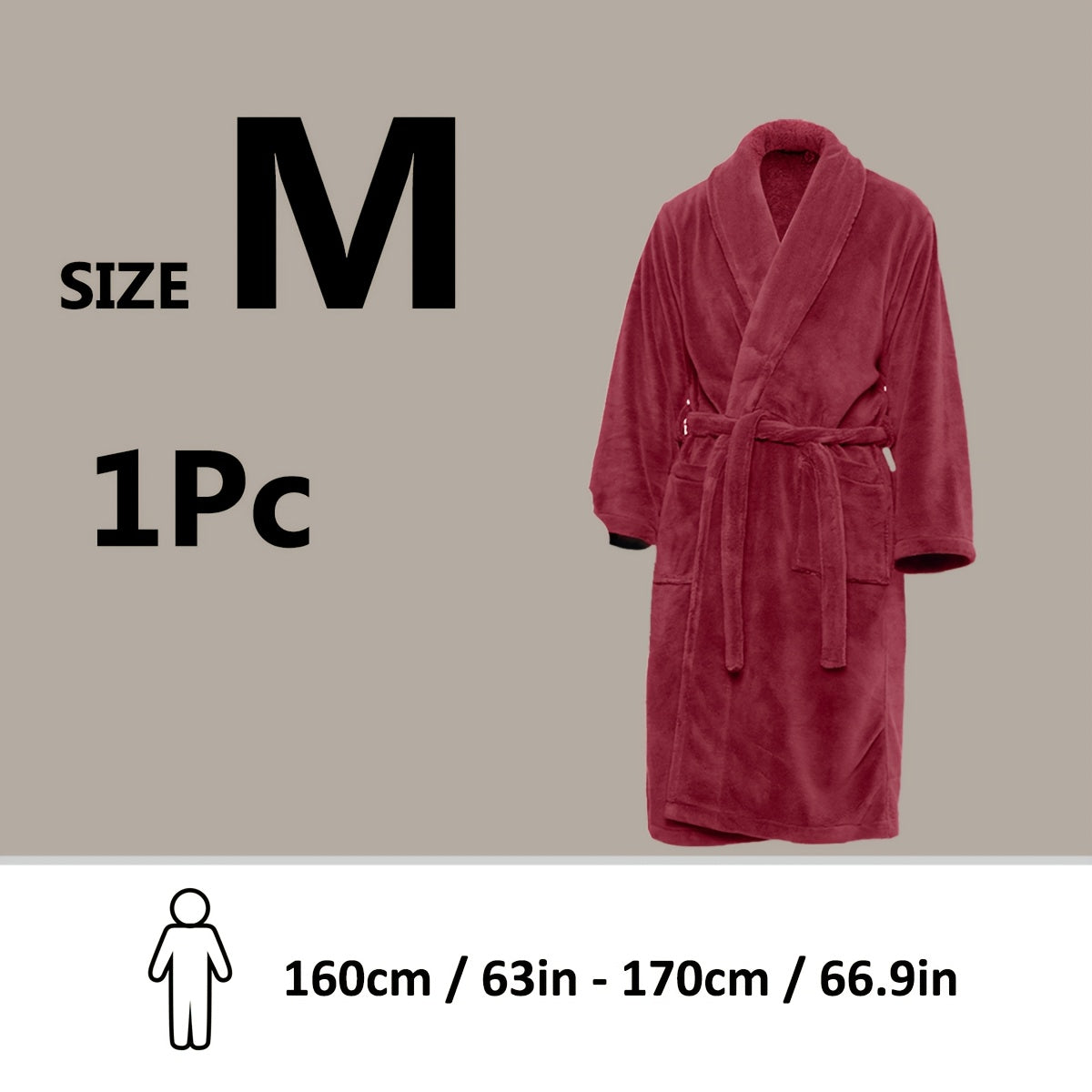 Unisex Fleece Bathrobe with Shawl Collar Soft Machine Washable