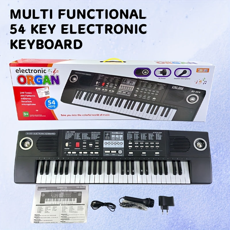 Children's Electronic Keyboard with Microphone 54 Keys 200 Tones Rhythms Demo Songs