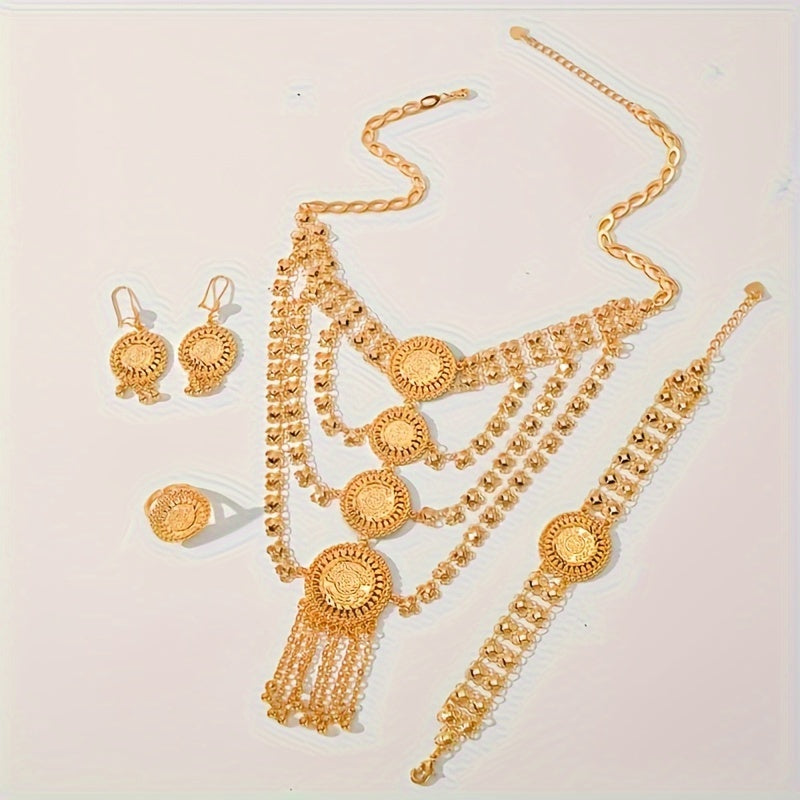 Gold-Plated Copper Jewelry Set for Women with Necklaces Earrings and Ring for Weddings and Festivals