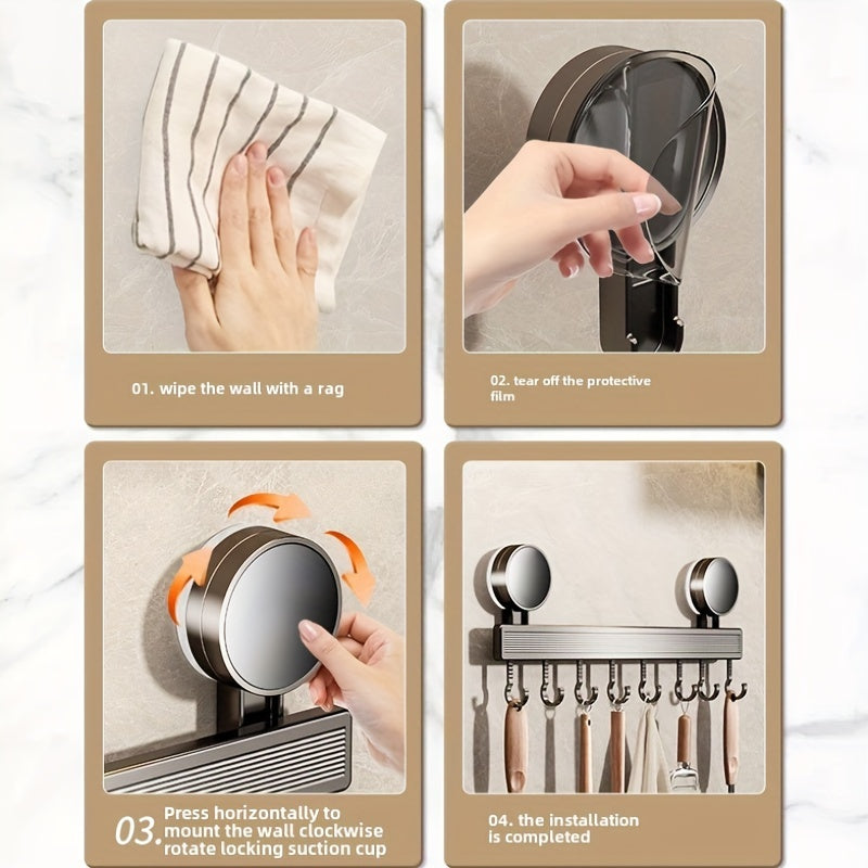 Suction Cup Kitchen Organizer No-Drill Metal Storage Rack for Utensils