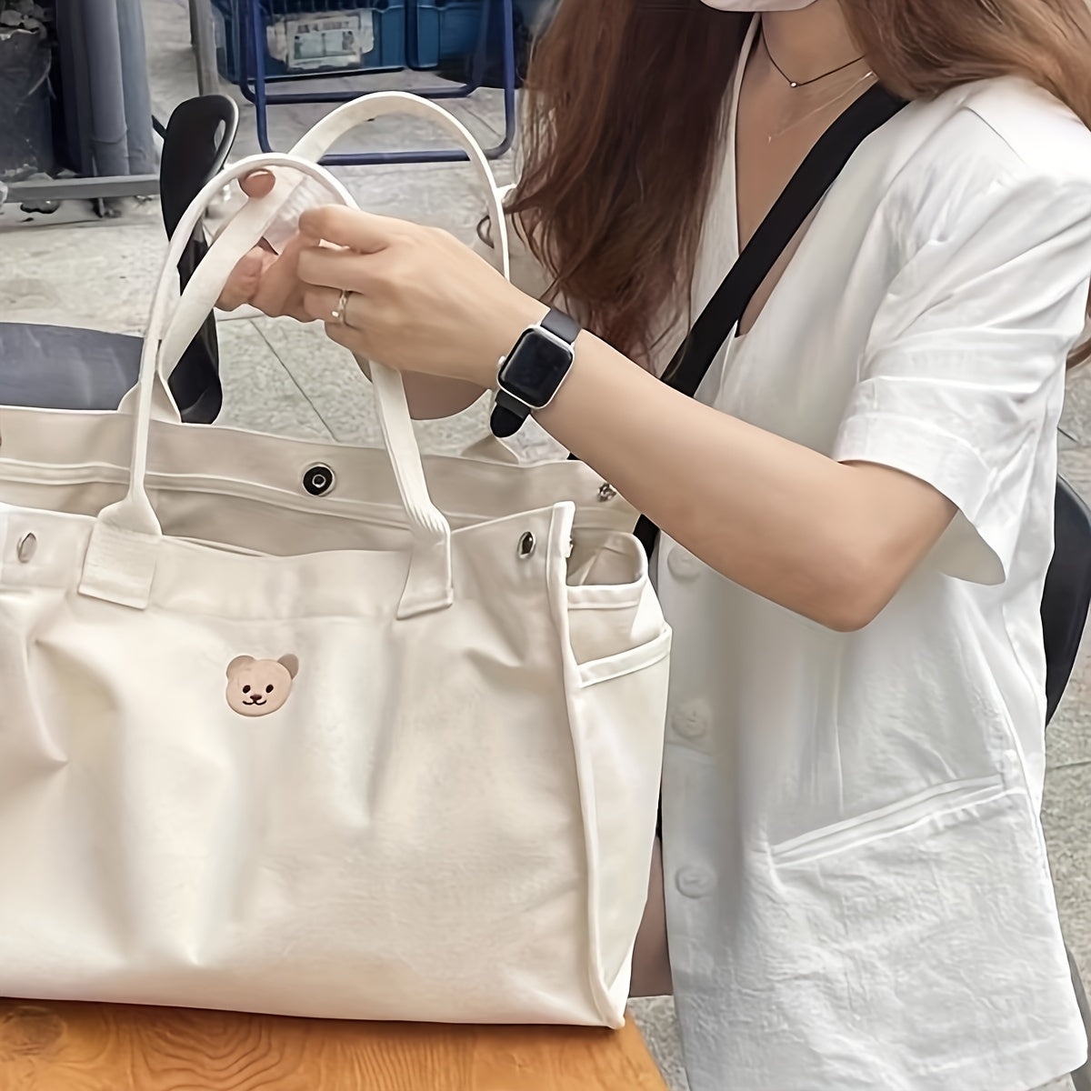 Large Canvas Tote Bag for Moms Stylish Mother Handbag with Spacious Interior