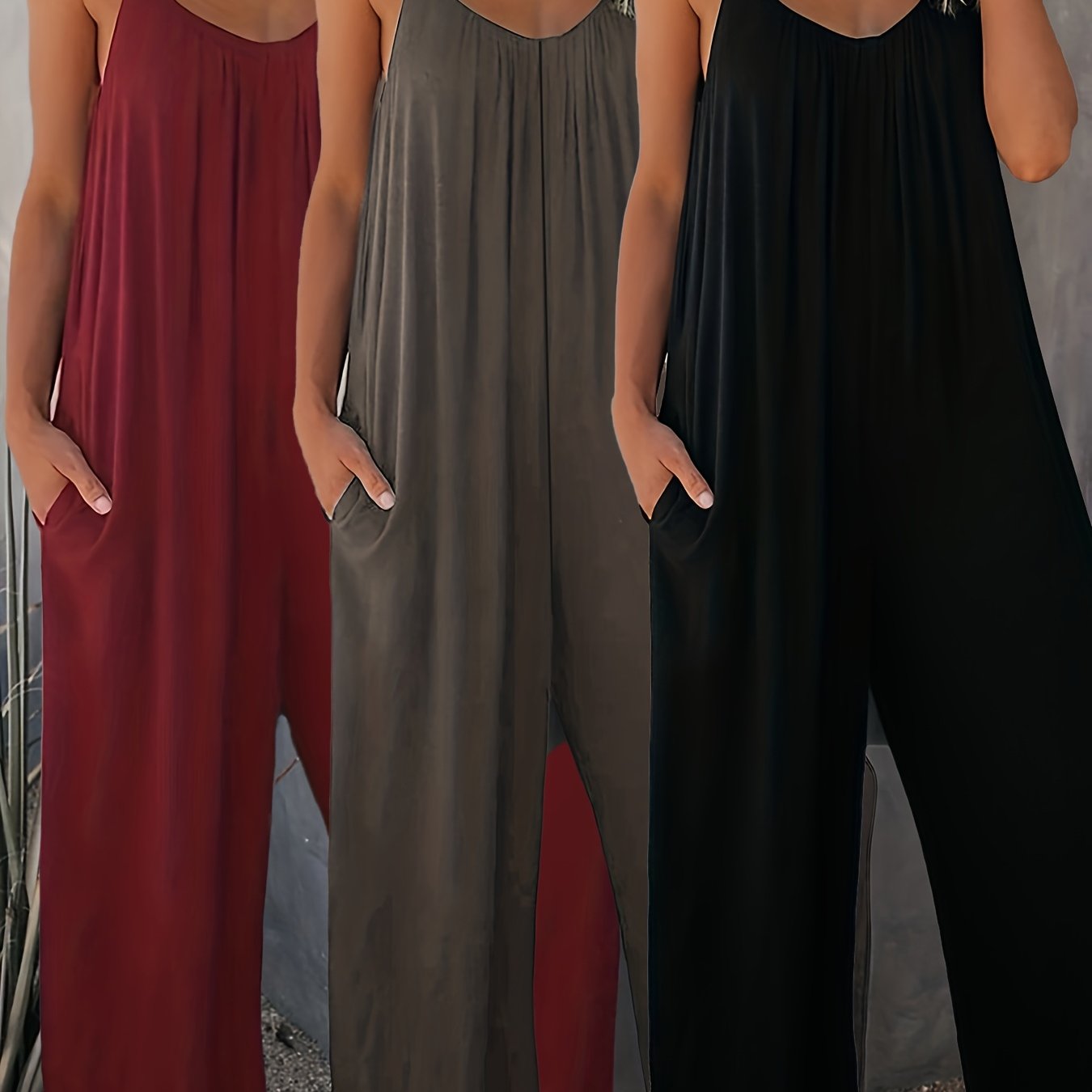 Women's Spaghetti Strap Jumpsuit Polyester Blend Pockets Summer Casual
