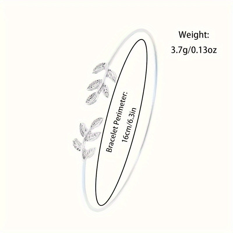 Women's White Quartz Watch and Leaf Open Bracelet Set for Gifting