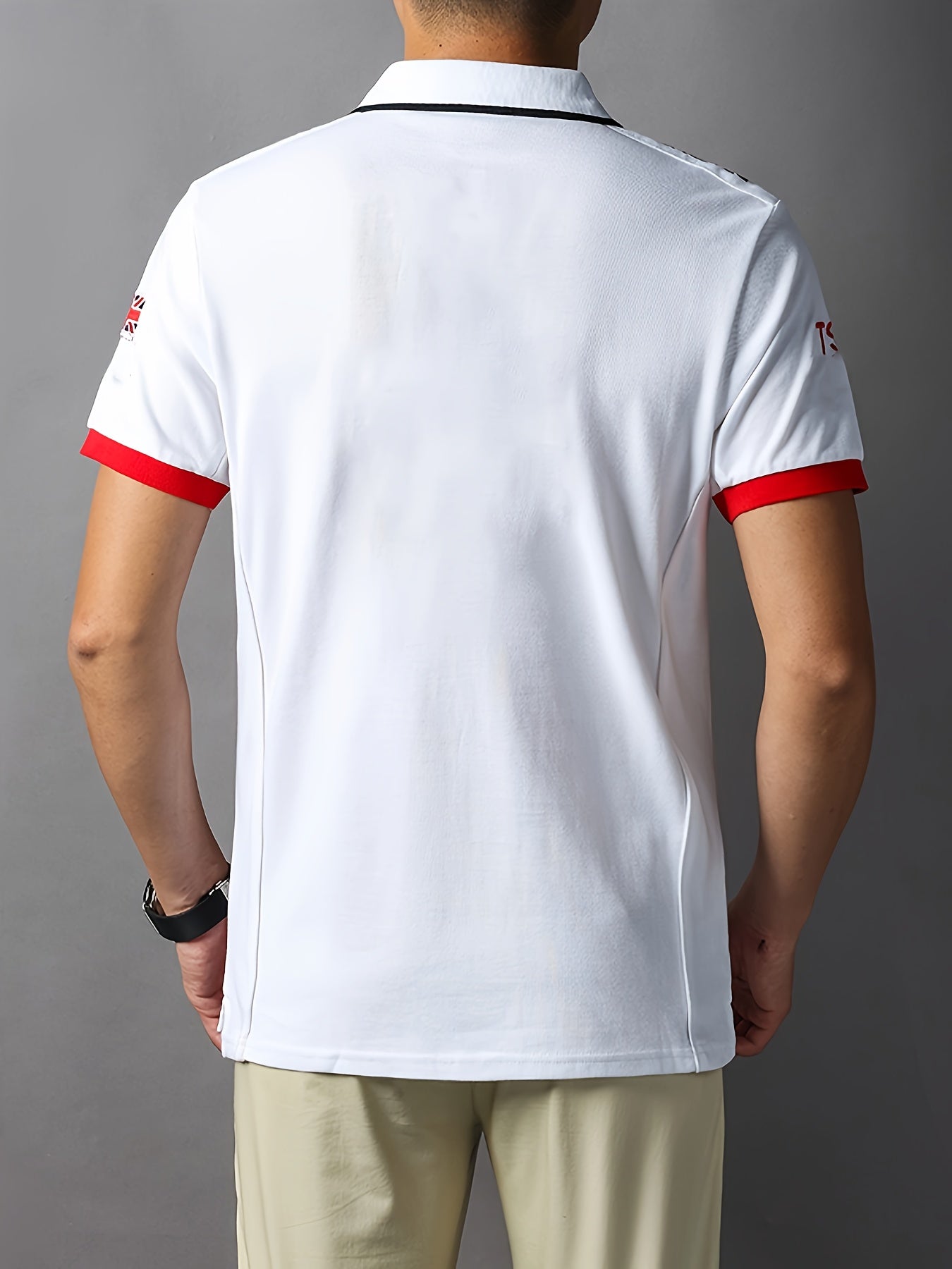 TS Erkaklar uchun Katta O'lchamdagi Oq Paxta Ko'ylak, Logo, Qizil va Qora Trim, Yengil Matolar, Mashinada Yuvish Mumkin, Norasmiy/Ta'til Uslubi, Katta O'lchamdagi Norasmiy T-Shirt.