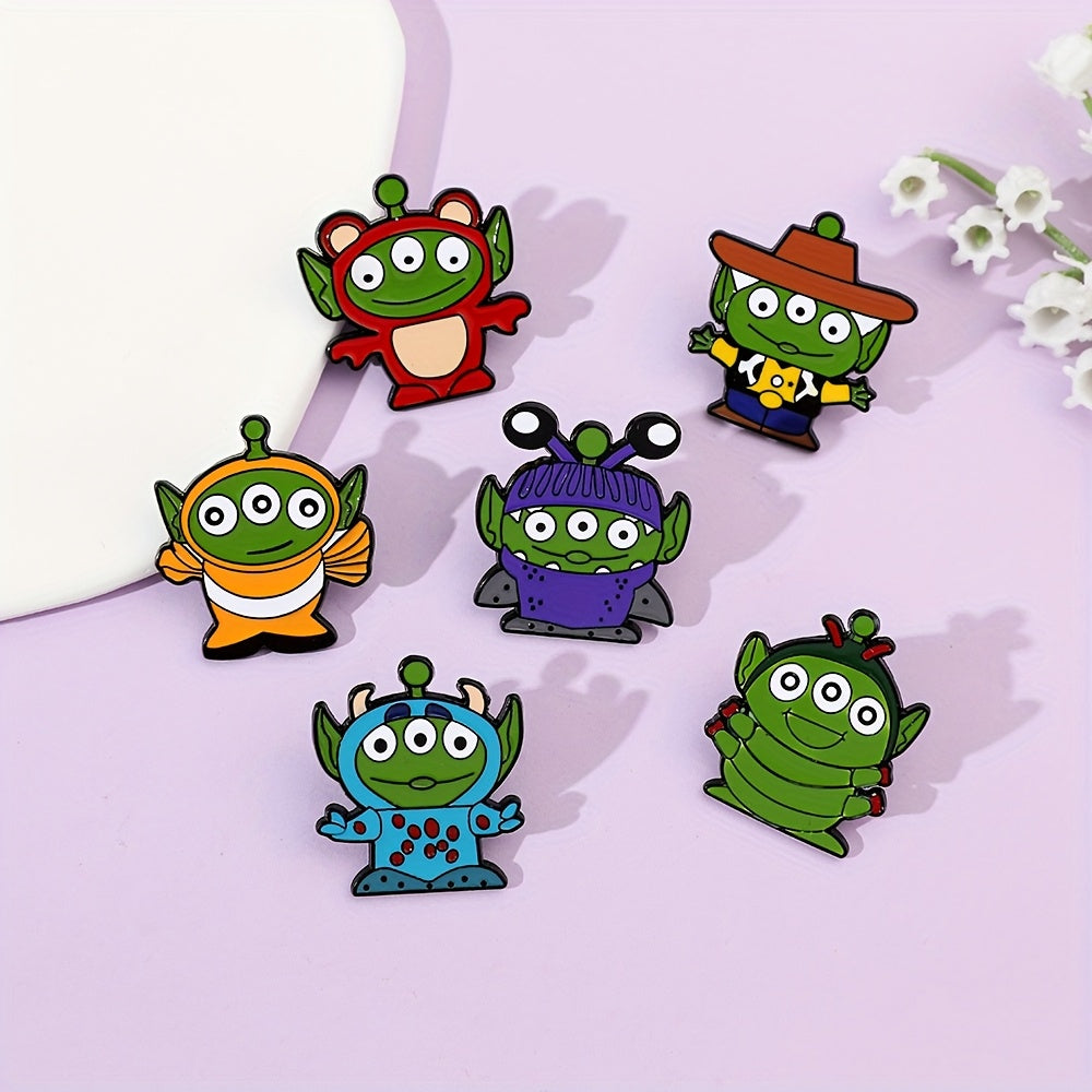 Set of 7 Cartoon Animal Enamel Brooches Quirky Alien Metal Badge Jewelry for Backpacks and Clothes