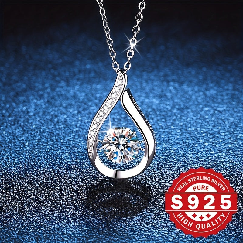 Women's Silver Water Drop Necklace with Zirconia and Main Stone for Gift and Daily Wear