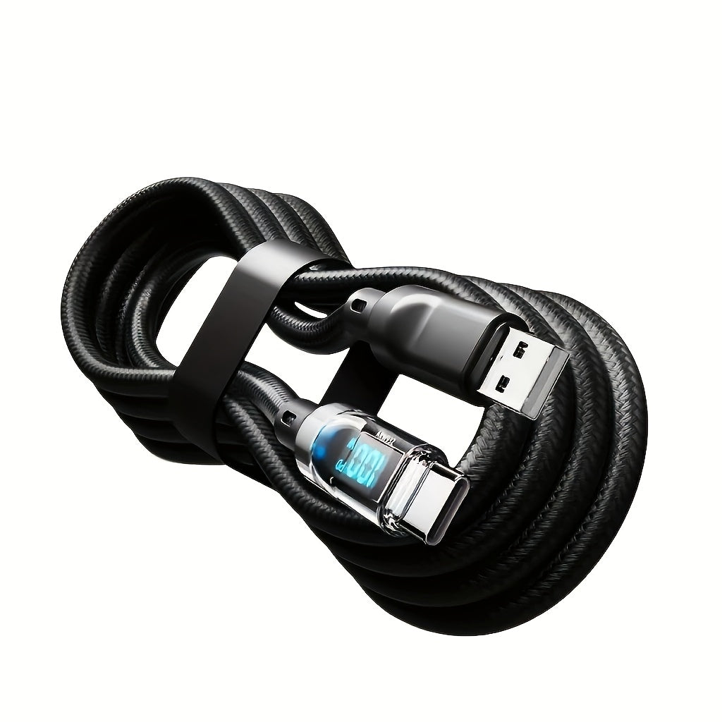 Cable de carga USB-C de 120W con pantalla LED de potencia, cable de datos plano de PVC