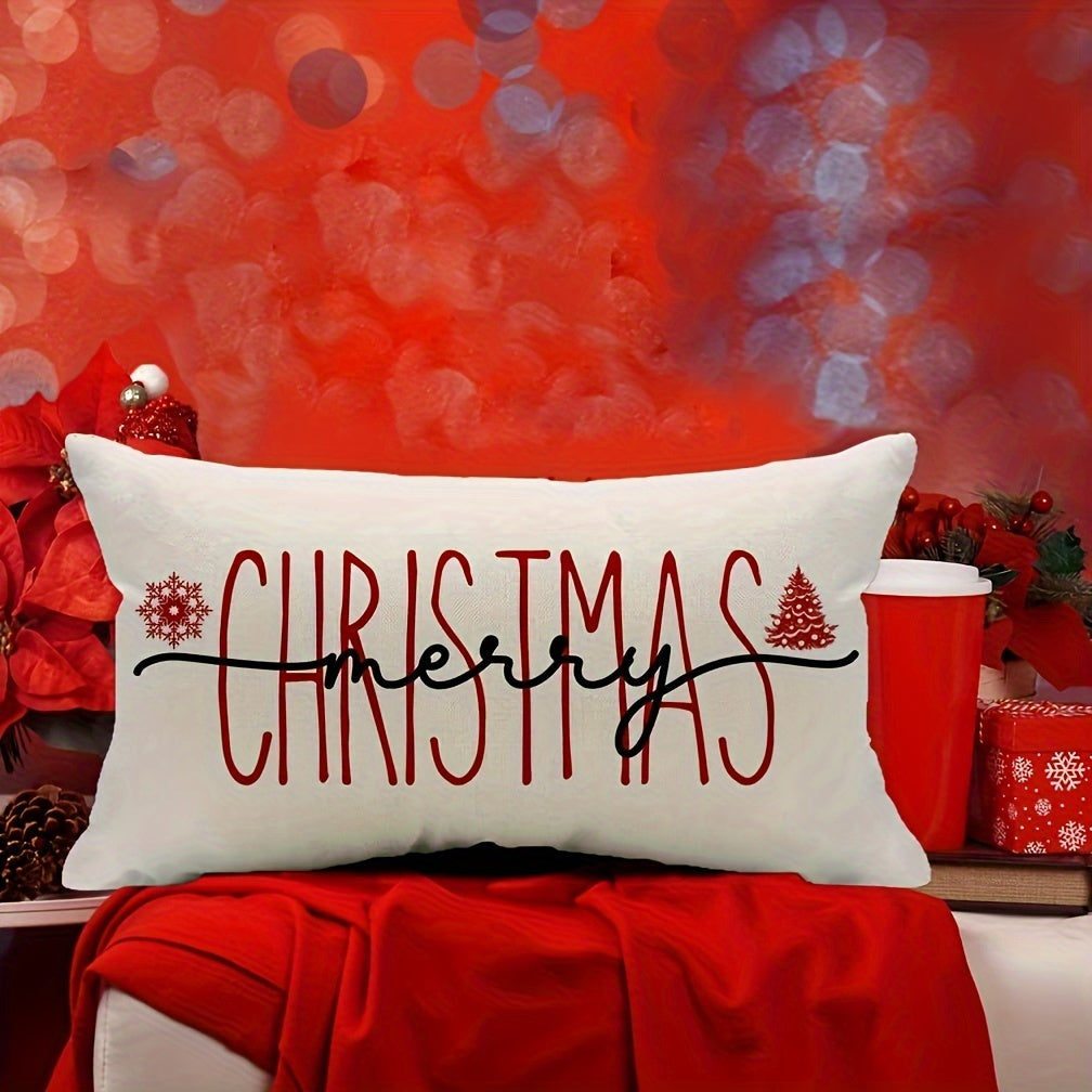 Linen Throw Pillow Cover Christmas Snowflake Tree Zipper Washable Modern