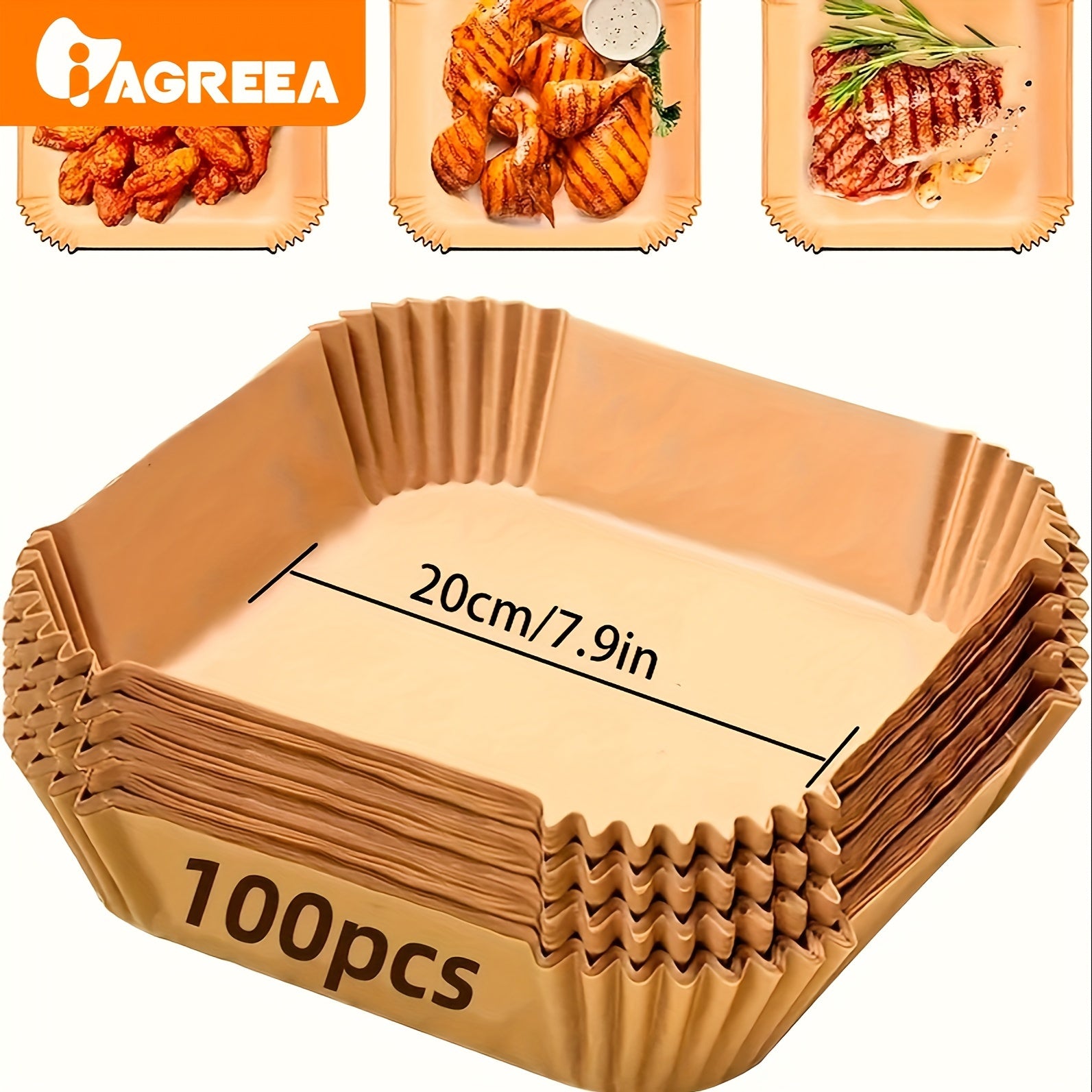 Kvadrat bir martalik qog'oz linerslar uchun havo fritöz 50-200 dona, yopishqoqsiz, oqib ketmas, yog' va suvga chidamli