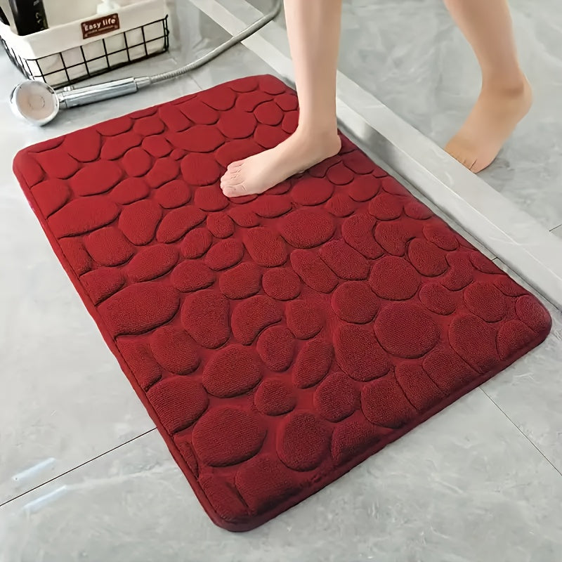 Red Memory Foam Bath Mat with Geometric Pattern Non-Slip Quick-Drying Absorbent Textured Surface