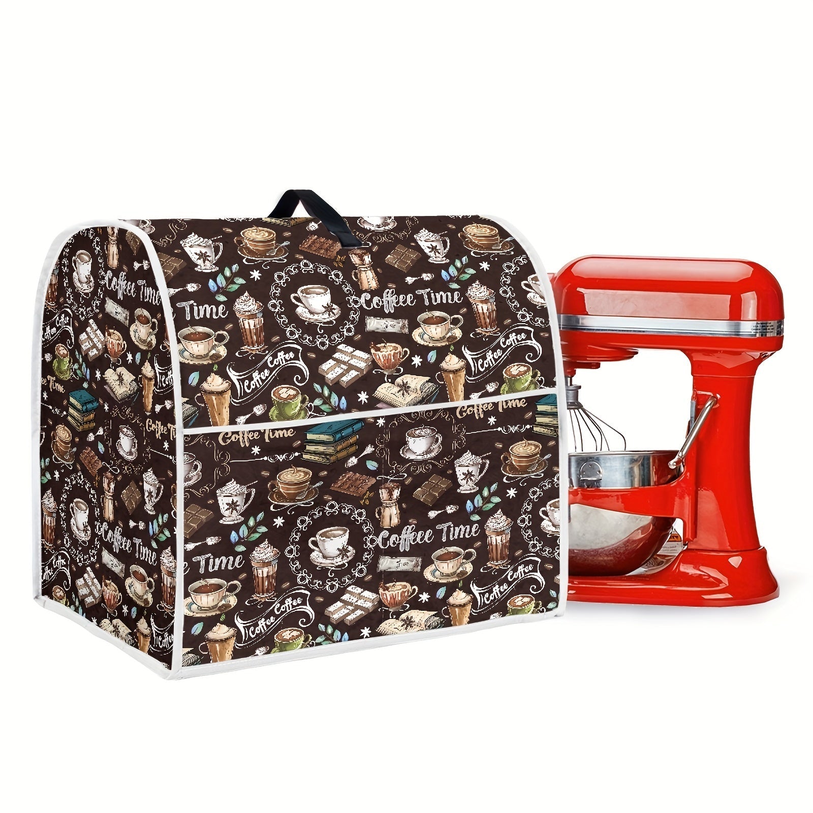 Coffee-Themed Stand Mixer Cover Dustproof Protective Kitchen Appliance Cover with Pockets