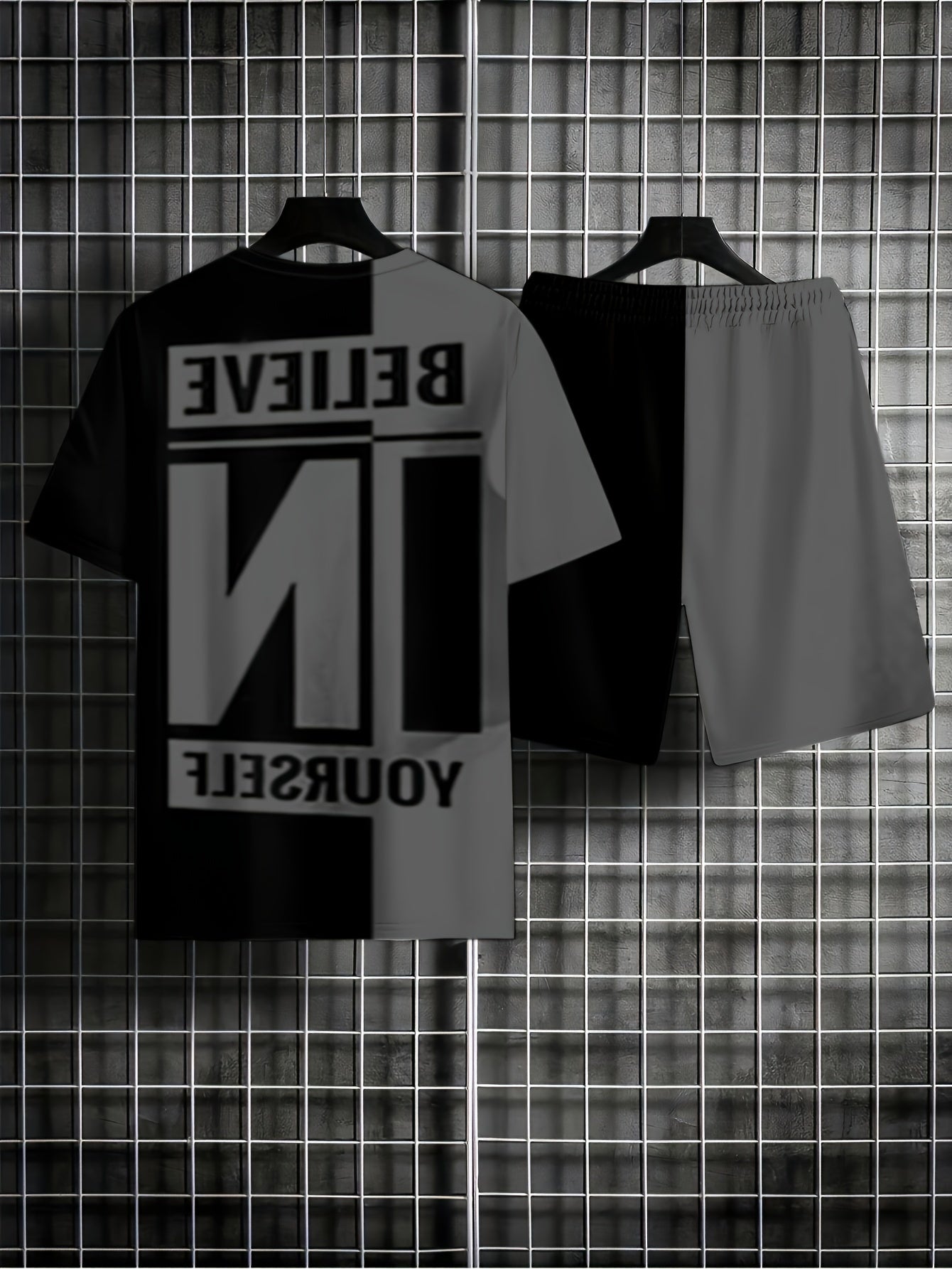 Plus Size Men's Summer Set with Printed T-Shirt and Shorts