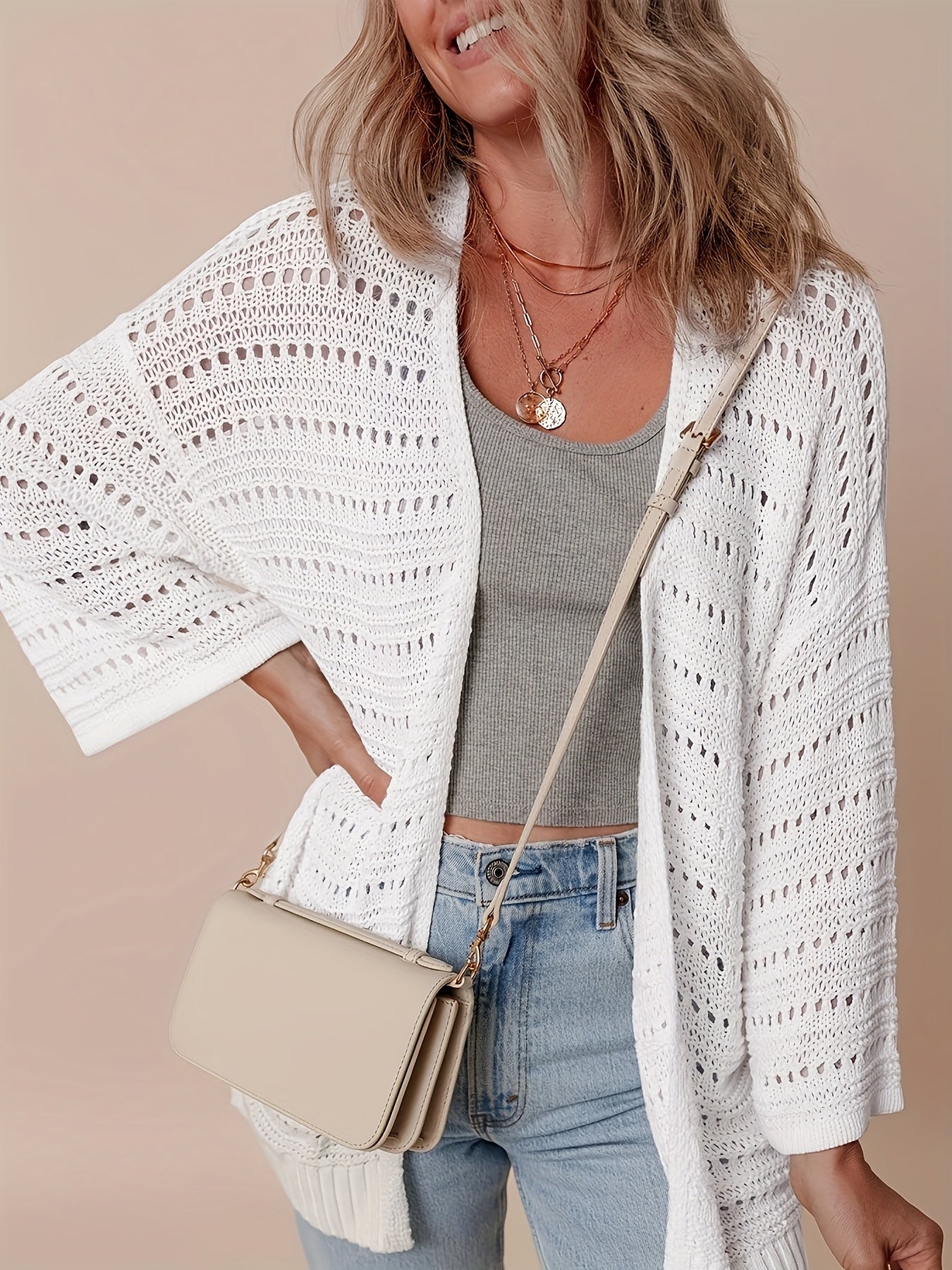 Plus-Size ayollar uchun korsetli tikanli kardigan ochiq oldi plyaj kiyimlari yengil ta'til sviter