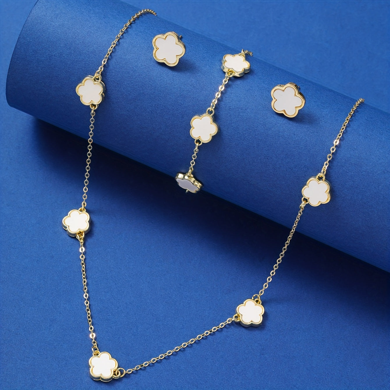 Медный ювелирный набор из 4 предметов с цветочным дизайном: ожерелье, серьги, браслет для повседневной носки, подарок