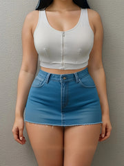 Women's Plus Size Backless Lingerie with Front Zipper Casual Top