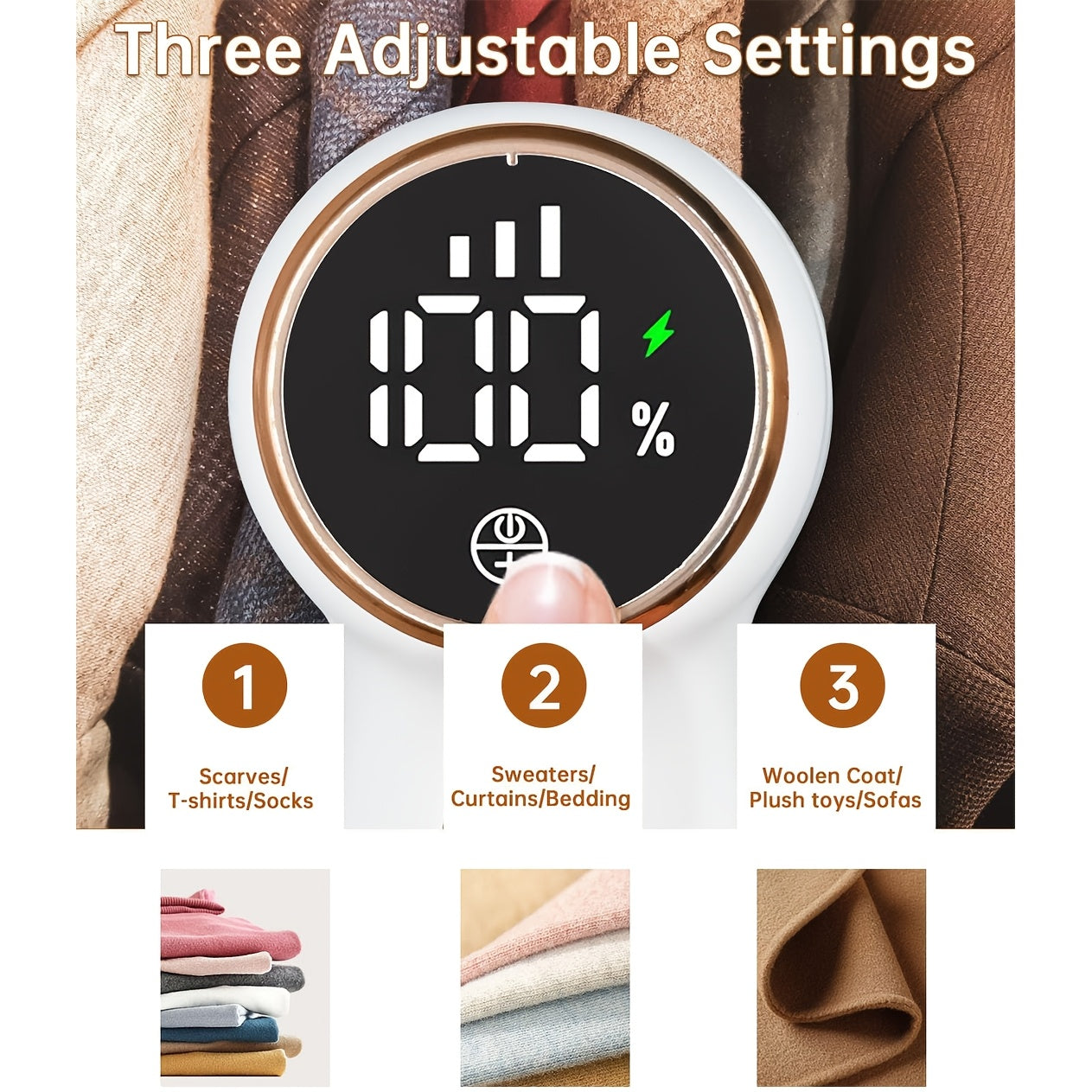 LED Display Sweater Shaver with Three-Level Control for Clothing and Fabric Care