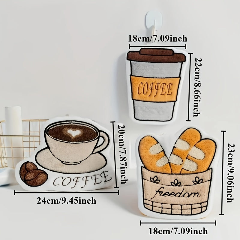 Coffee Pattern Hand Towel Coral Velvet Quick-Drying Absorbent Kitchen Bathroom Gift