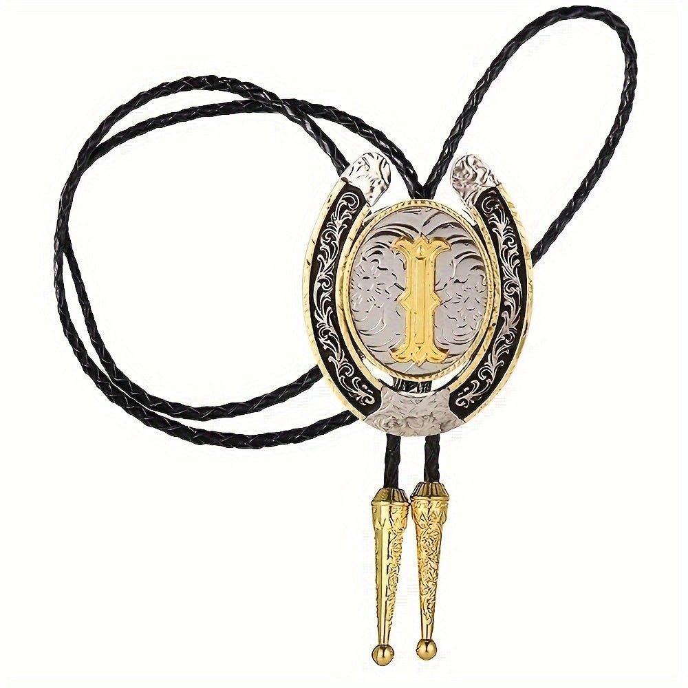 Men's Gold Round Tie with Letters A to Z Western Fashion Street Necklace Accessory