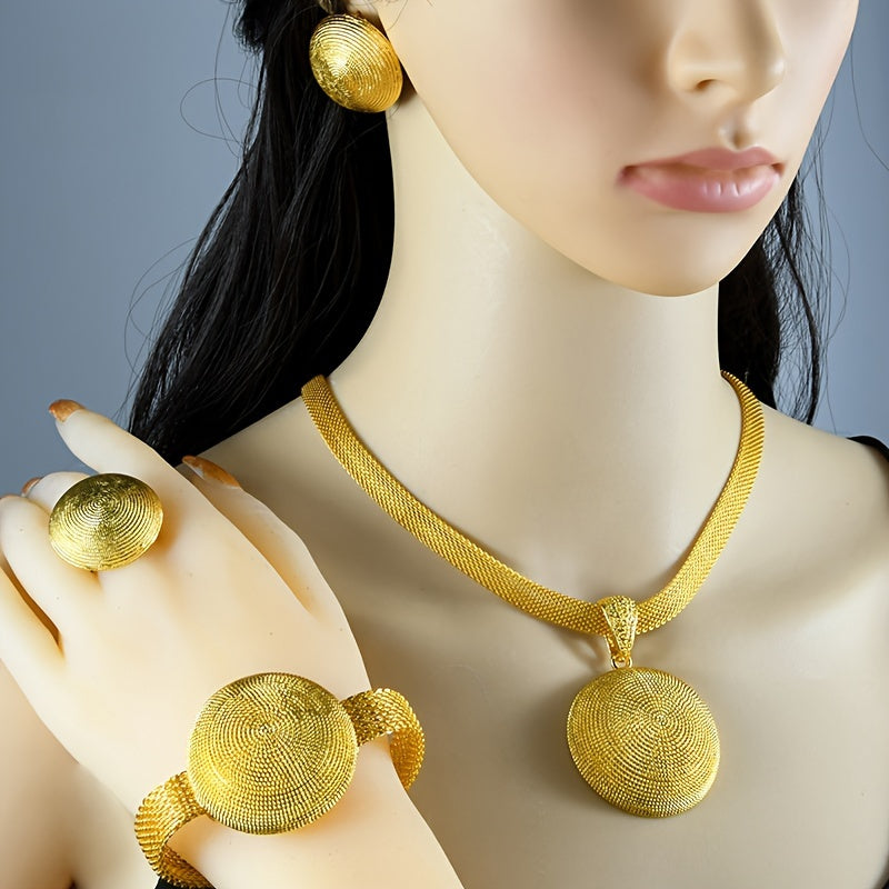 Nikoh uchun 18K oltin bilan qoplangan zargarlik to'plami: taqinchoq, quloq taqinchoq, uzuk, bilaguzuk