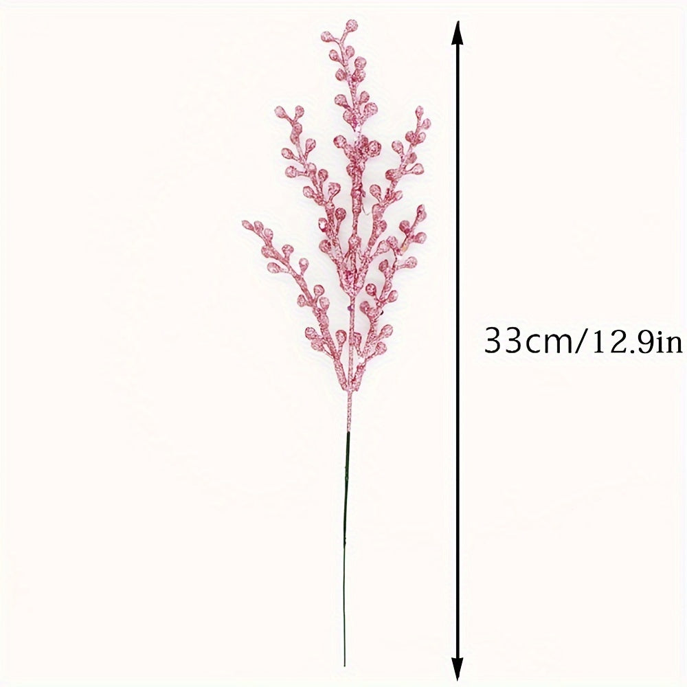 Set of 6 Sparkling Christmas Decorative Gifts with Gold Pink Glitter Berries for Holiday Decor