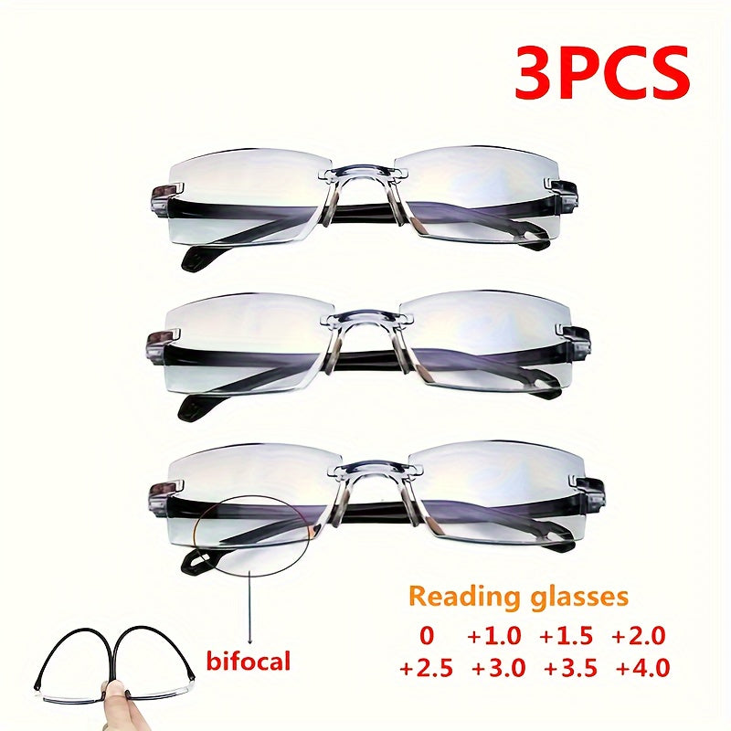 Set of 3 Unisex Reading Glasses with Double-Light Technology for Near and Far Vision