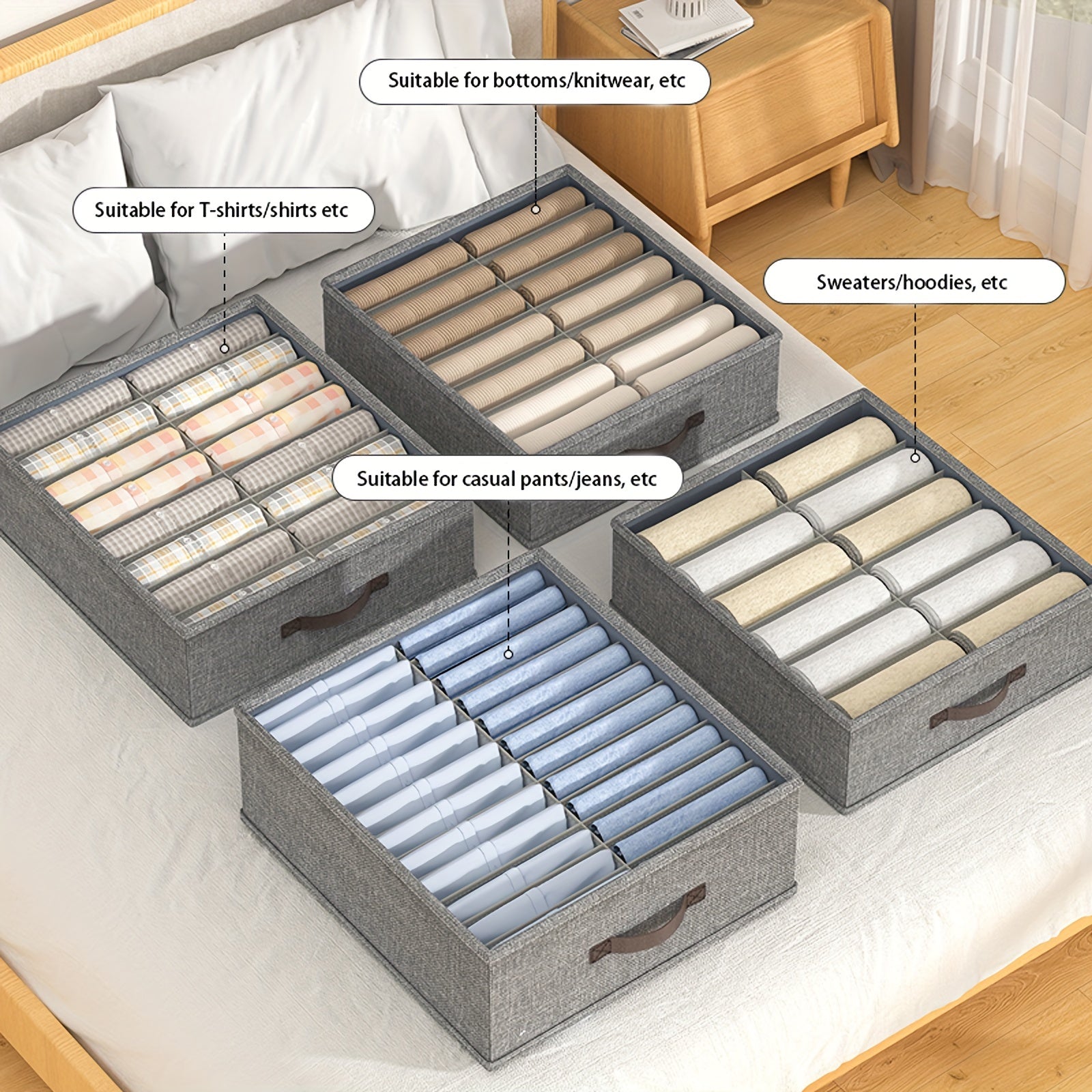 Drawer Organizer for Pants and Leggings with Grids Storage Box for Clothes Underwear Towels