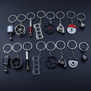 Car Enthusiast Keychain Set - 8 Black Zinc Alloy Engine Component Keychains