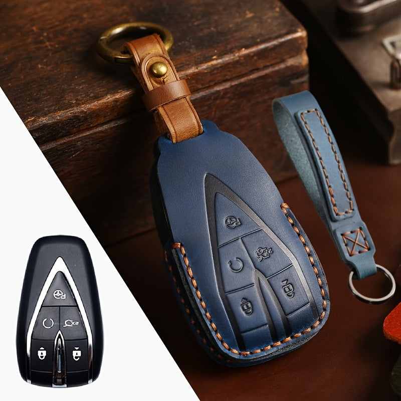 Universal PU Leather Key Fob Cover for SUV Remote with Secure Chain