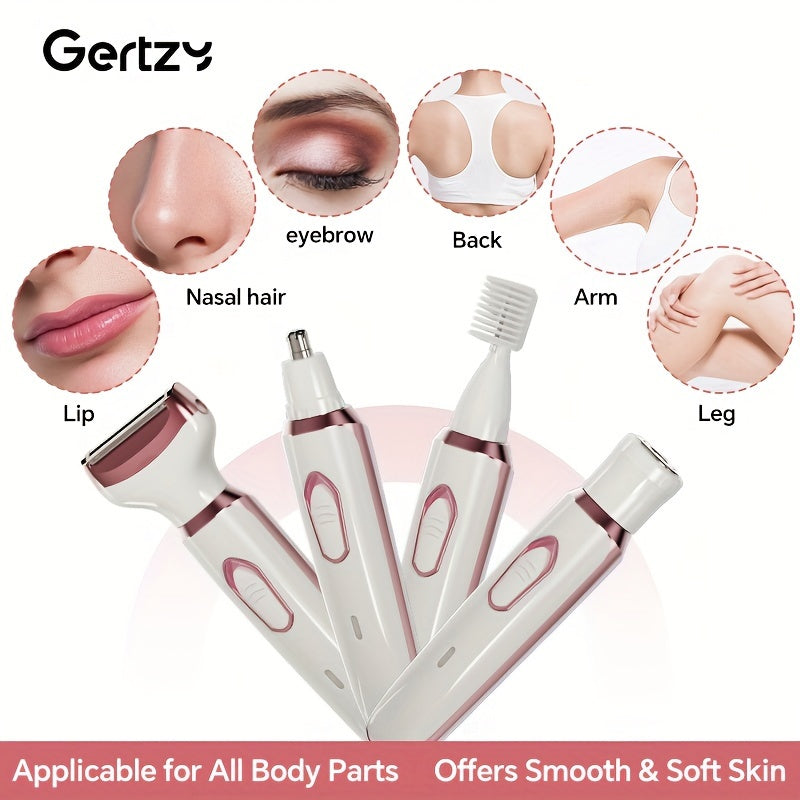 Women Electric Razor 4-in-1 Rechargeable Wet Dry Painless Grooming Face Nose Legs Underarm Bikini