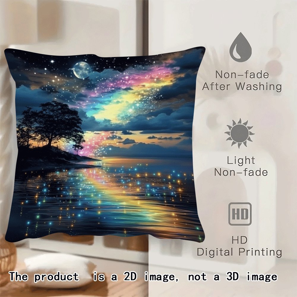Starry Rainbow Tree of Life Decorative Cushion Cover 45.72x45.72 cm Polyester Machine Washable