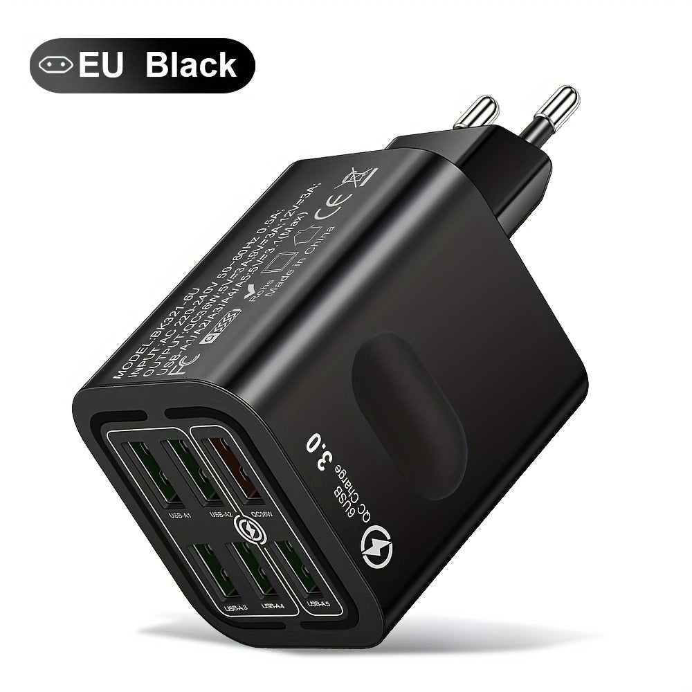 50W tez zaryadlash quvvat adapteri, 6 USB porti va Type C plagin bilan