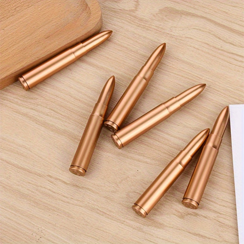 Set of 6 Golden Bullet Shaped Ballpoint Pens with Click-Off Cap Blue Ink Medium Point