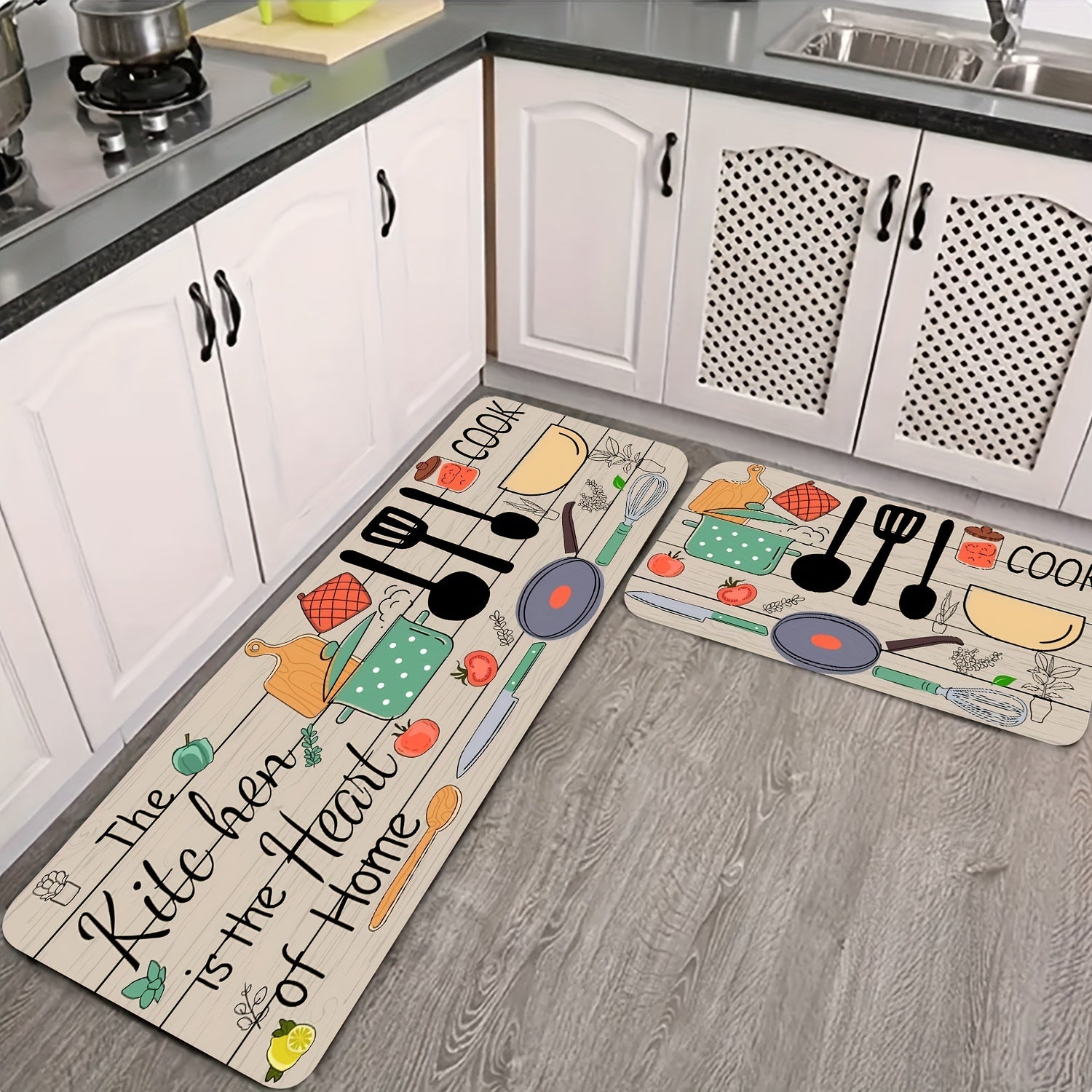 Anti-Fatigue Kitchen Rug Floral Non-Slip Waterproof Machine Washable