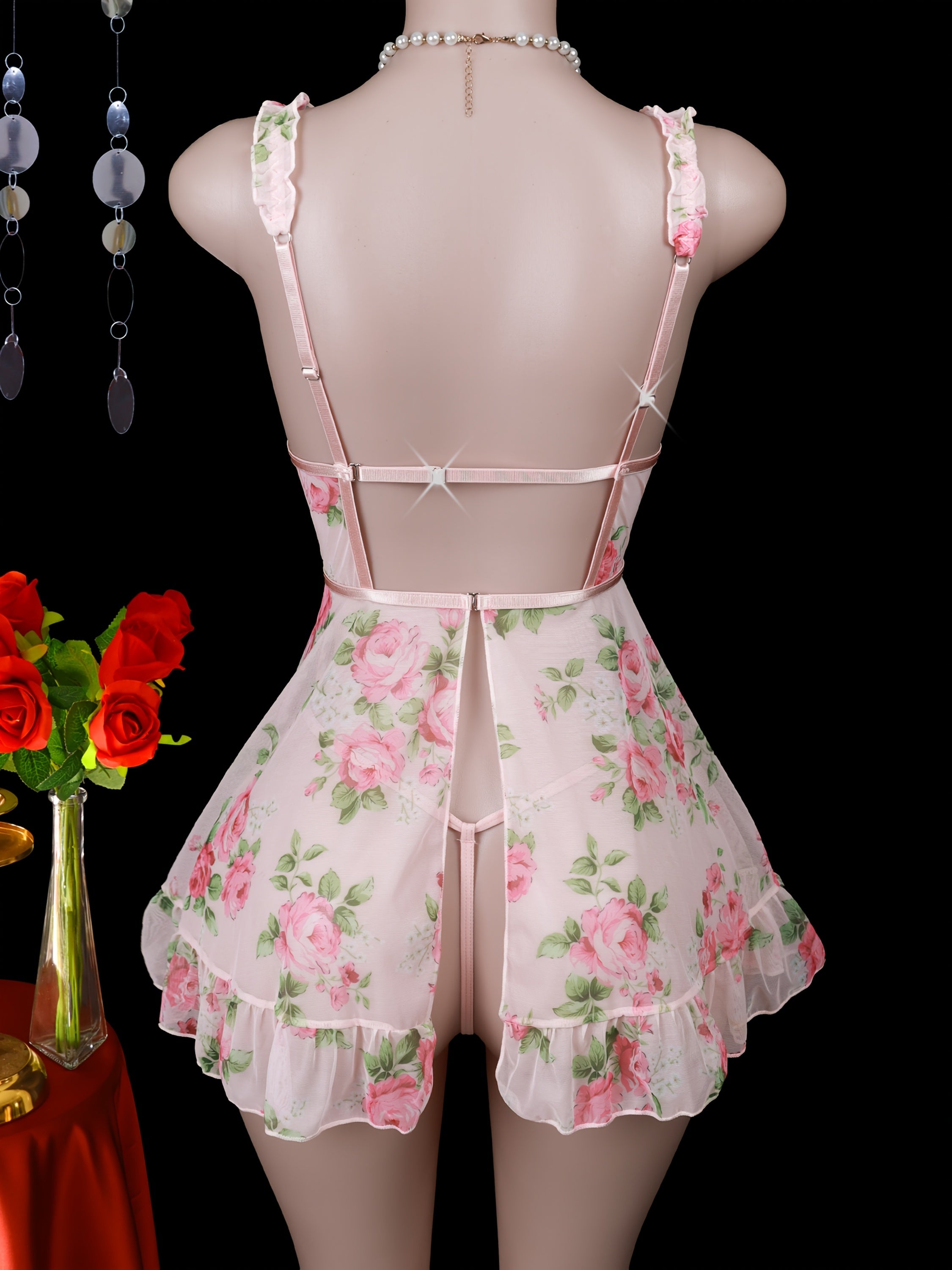 ayollar uchun nafis uyqu kiyimlari to'plami, bosma va thong yubkali, Sevgililar kuni uchun