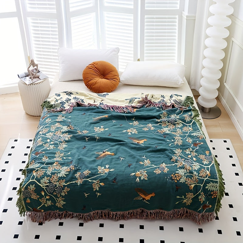 Cotton Blanket with Tassel Style Multi-Layer Gauze Summer Cooling Bed Sofa Cover