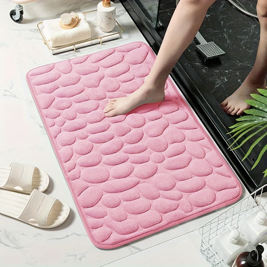 Memory Foam Bath Mat with Ultra-Absorbent Knit Fabric Non-Slip Stone Embossed Design