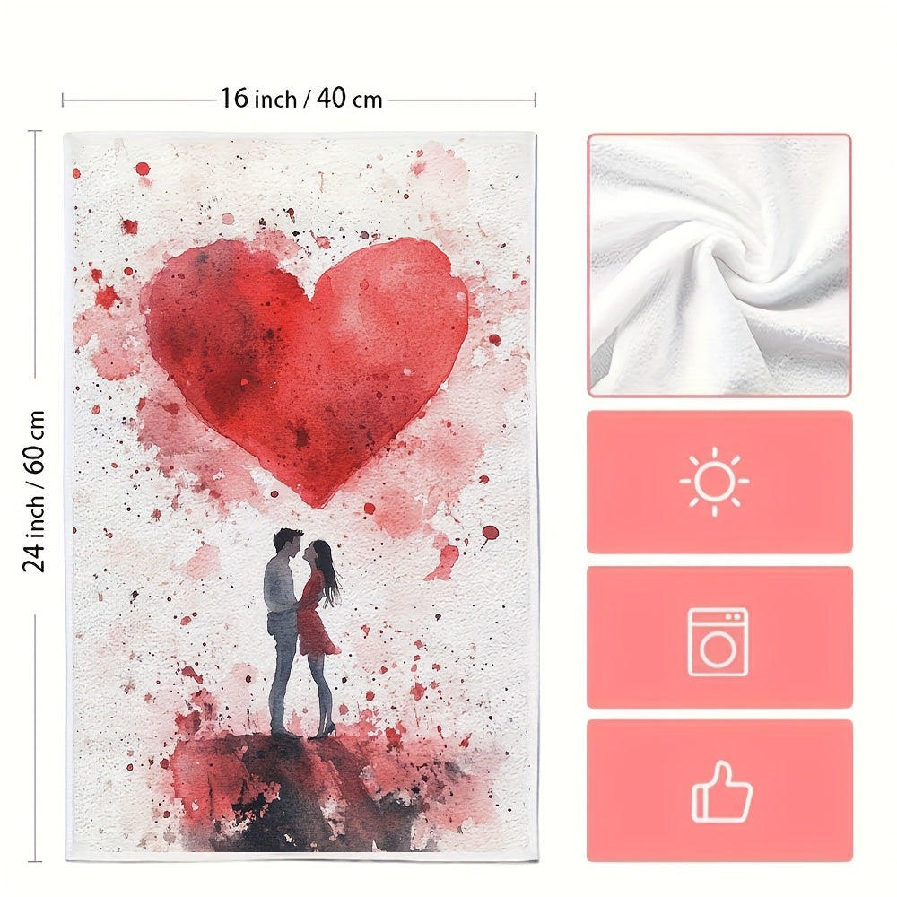 Valentine's Day Kitchen Towels Set - Soft Absorbent Dish Hand Towels 40x60 cm
