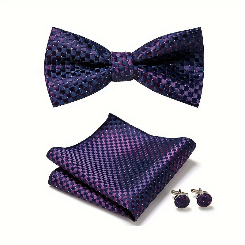 Men's Blue Polyester Tie and Pocket Square Set Floral Pattern for Formal Events