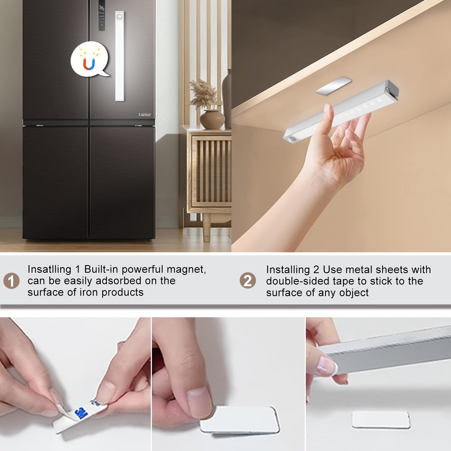 4-Pack Wireless Under Cabinet Lights with Motion Sensor USB Rechargeable LED for Kitchen Bedroom Nursery