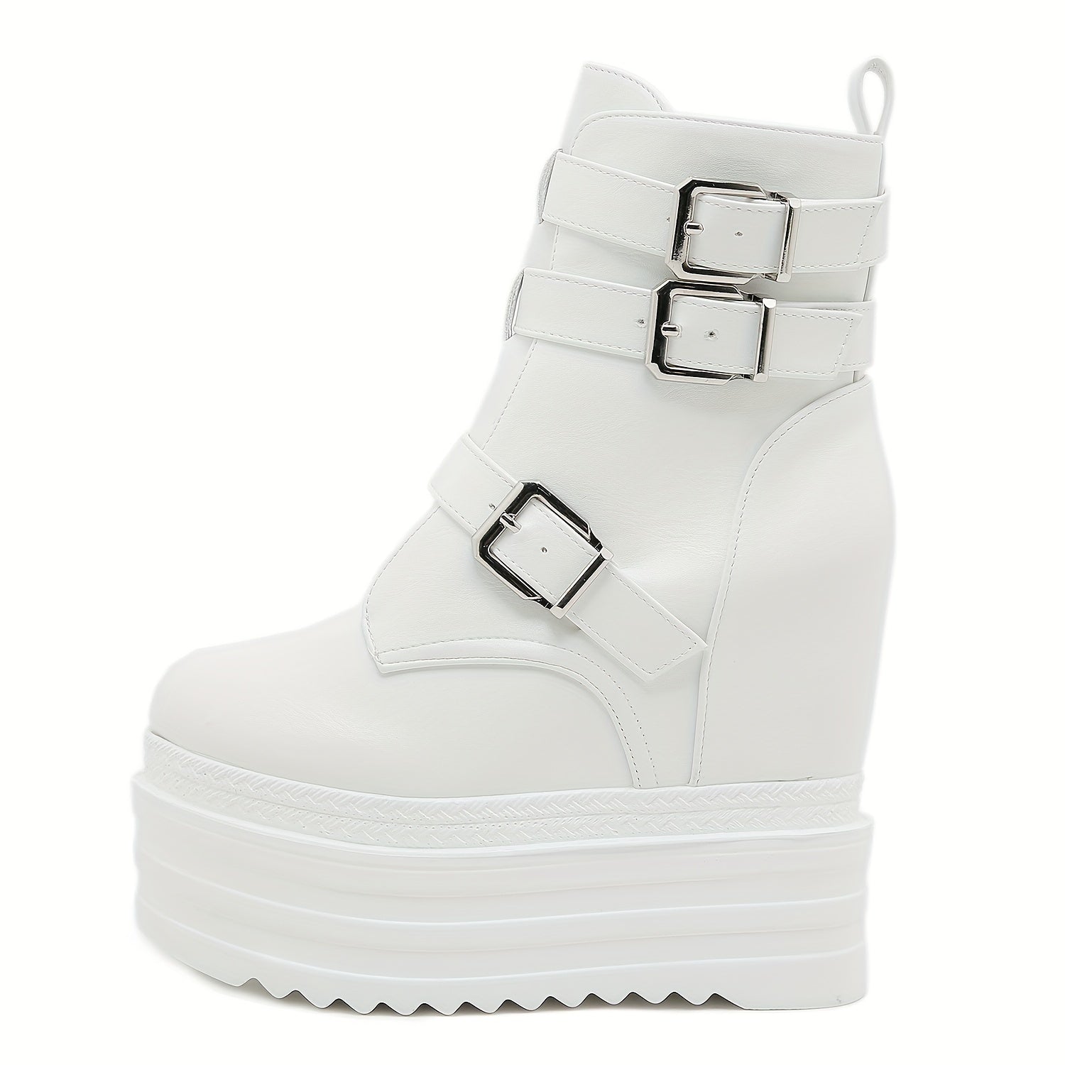 Women's Punk-Inspired Platform Ankle Boots with Buckle Zipper Black White