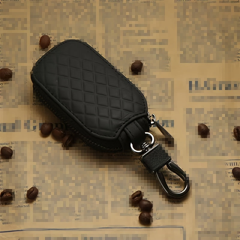 Universal Faux Leather Key Fob Cover with Embossed Diamond Pattern for Car Remote